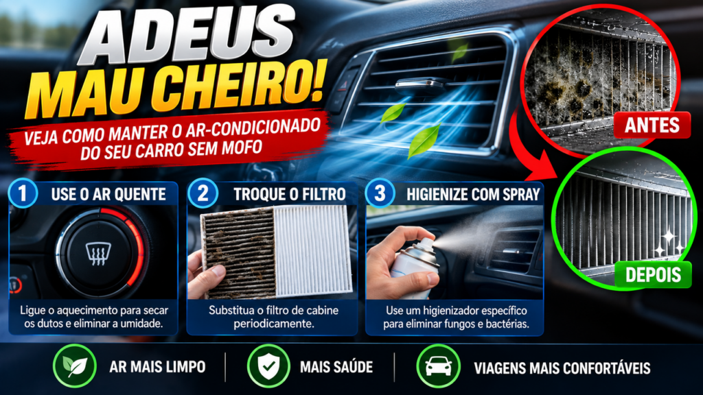 Carro com cheiro de mofo ao ligar o ar-condicionado? Um cuidado simples pode ajudar a eliminar a umidade acumulada nos dutos