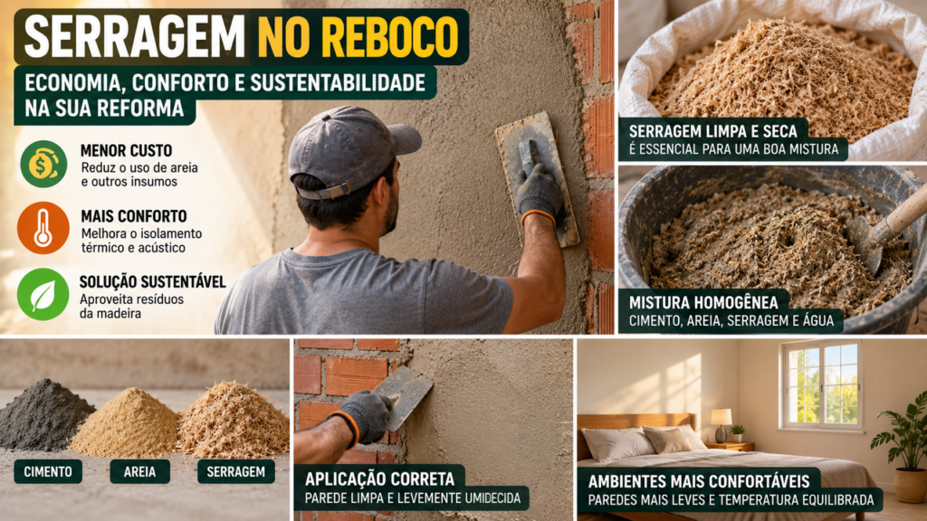 Economize na obra usando serragem no reboco: técnica reaproveita resíduos, deixa a parede mais leve e pode melhorar o conforto térmico da casa