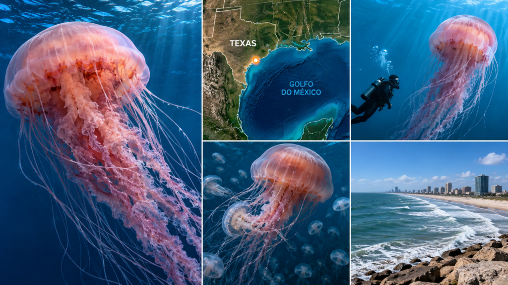 Água-viva gigante aparece no litoral do Texas e surpreende pesquisadores com tentáculos que podem chegar a 20 metros