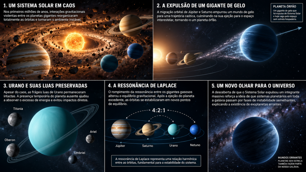Sistema Solar pode ter expulsado um quinto planeta gigante durante o caos gravitacional que reorganizou as órbitas dos mundos conhecidos