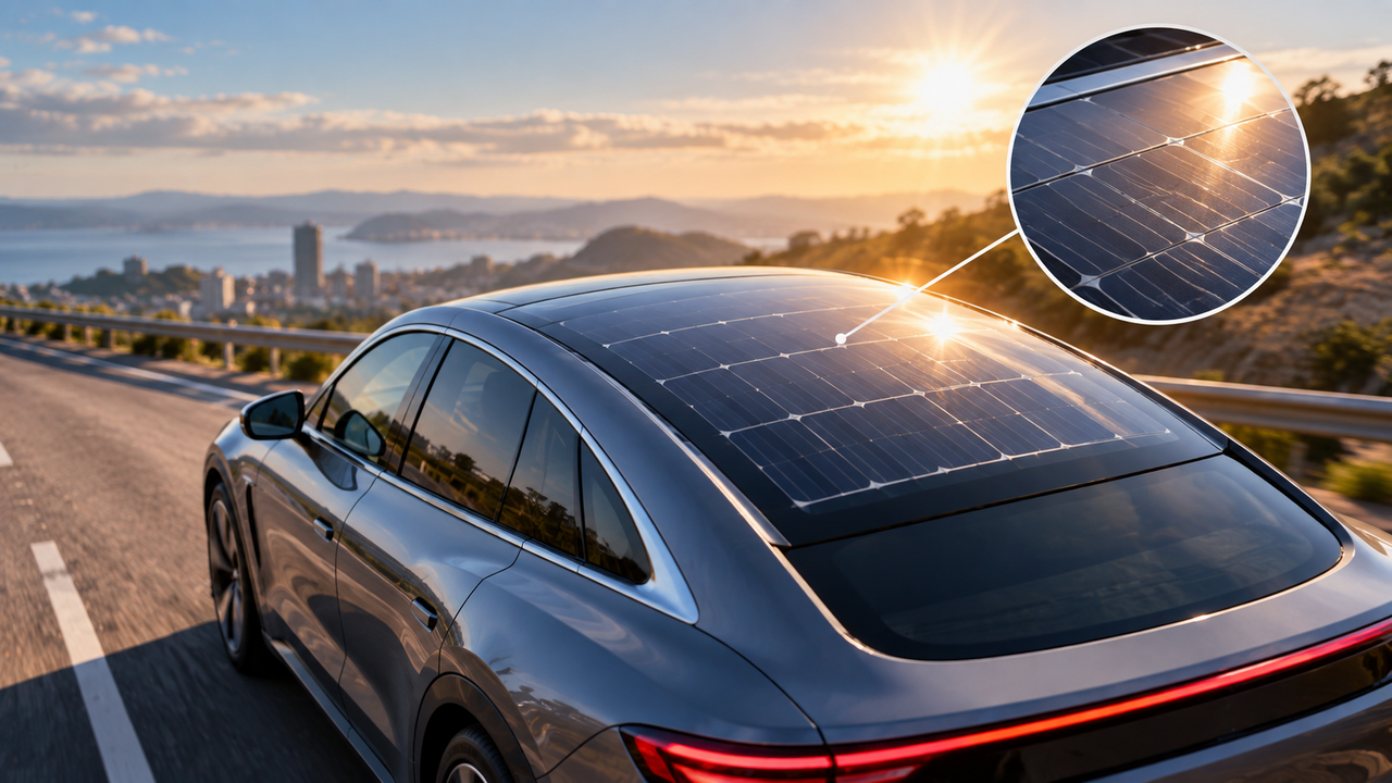 Carros elétricos podem ganhar uma tecnologia capaz de transformar o teto em fonte de energia e aproveitar o sol enquanto o veículo está em movimento