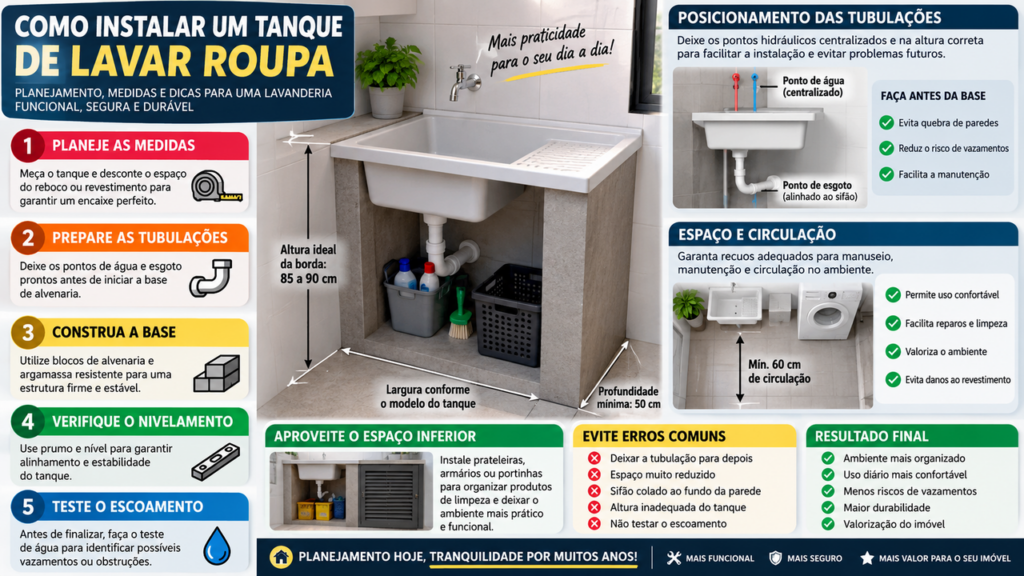Tanque de lavar roupa parece simples, mas um erro na construção da base pode deixar o encanamento apertado e transformar uma manutenção em dor de cabeça