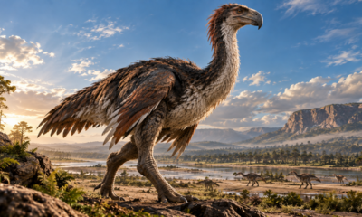 Criatura de 8 metros com penas desafia o que se imaginava sobre dinossauros: fóssil revela um animal gigante com aparência surpreendente
