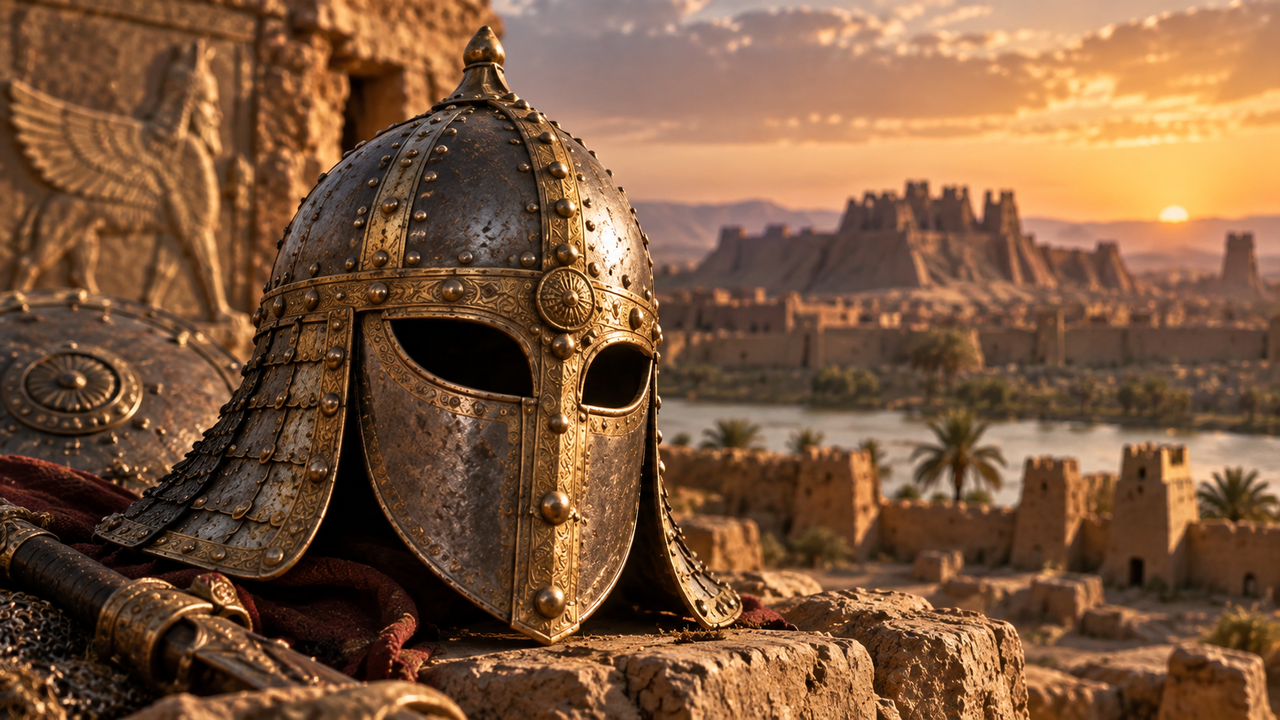 Um antigo capacete persa encontrado no Oriente Médio revela como guerreiros da cavalaria enfrentavam batalhas usando uma proteção de metal sofisticada