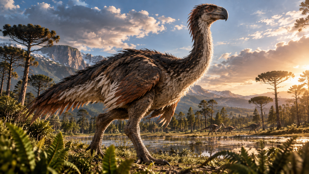 Criatura de 8 metros com penas desafia o que se imaginava sobre dinossauros: fóssil revela um animal gigante com aparência surpreendente