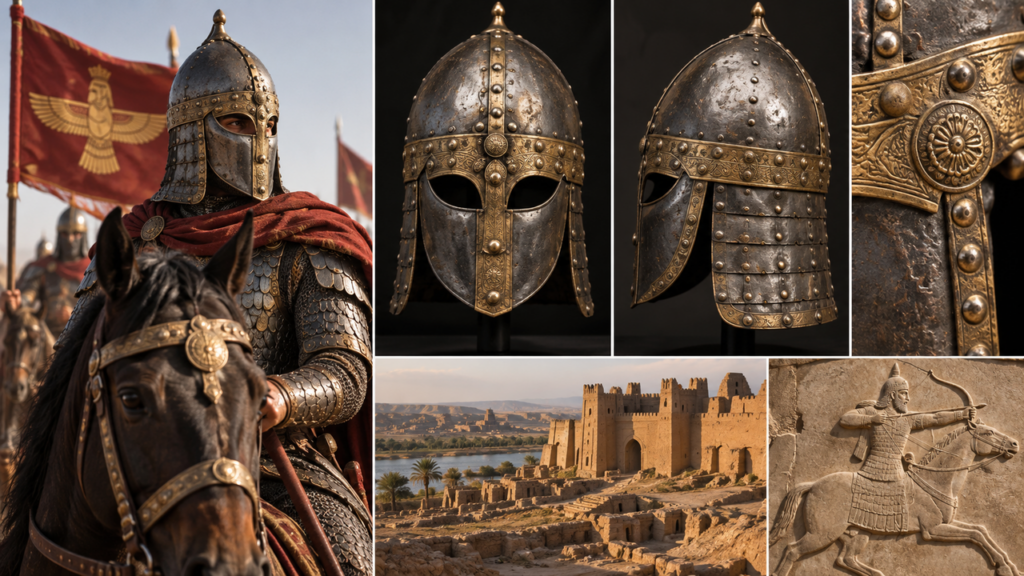 Um antigo capacete persa encontrado no Oriente Médio revela como guerreiros da cavalaria enfrentavam batalhas usando uma proteção de metal sofisticada