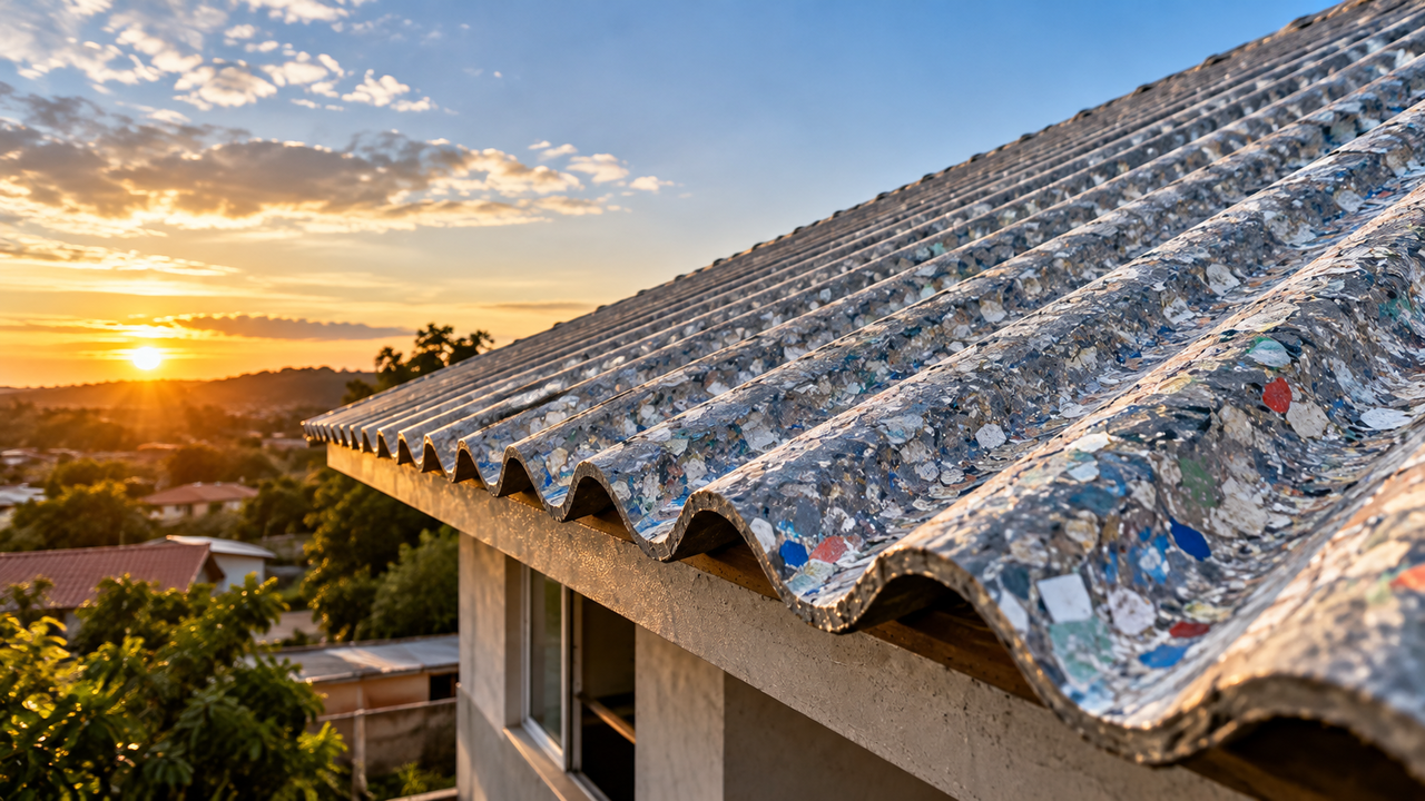 Nem fibrocimento nem telha comum: caixinhas de leite recicladas viram uma cobertura resistente que pode reduzir o calor dentro de casa