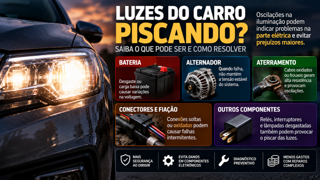 Se as luzes do carro ficam piscando enquanto você dirige, não ignore: bateria, alternador e até um simples cabo podem estar por trás