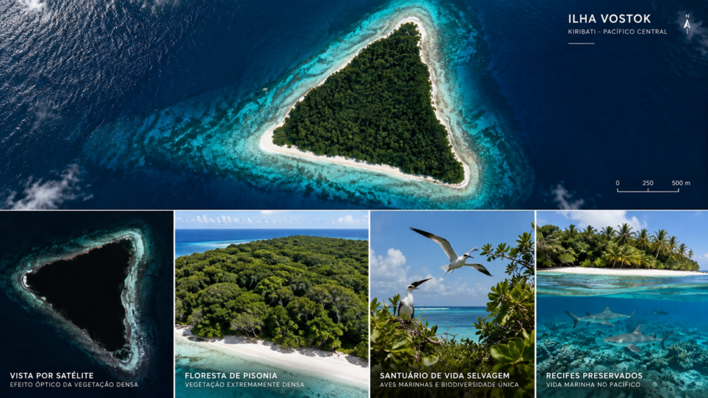 Ilha no meio do Pacífico parece um enorme buraco negro nas imagens de satélite, mas a explicação por trás da mancha escura surpreende