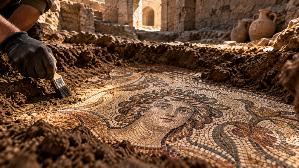 Cidade romana soterrada há séculos é encontrada no norte da África e revela mosaicos de 1.800 anos preservados sob toneladas de sedimentos