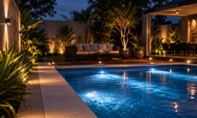 Especialista em iluminação externa ensina como iluminar a área da piscina com luminárias adequadas e escolher modelos seguros para ambientes úmidos