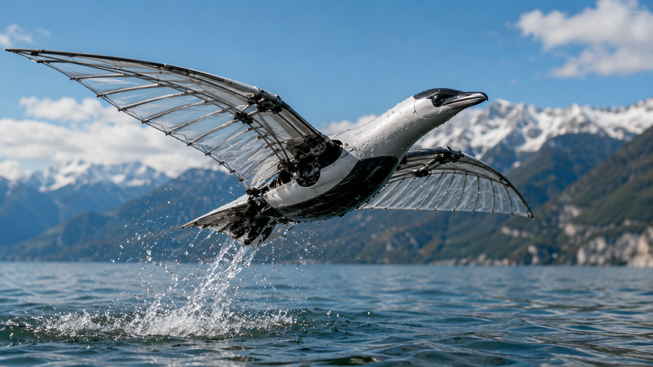 Robô inspirado em aves consegue nadar debaixo d’água e voar ao sair da superfície