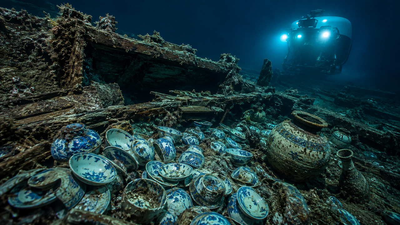 Dois naufrágios da Dinastia Ming foram encontrados a 1.500 metros no Mar do Sul da China, com cerca de 100 mil peças de porcelana e madeira importada