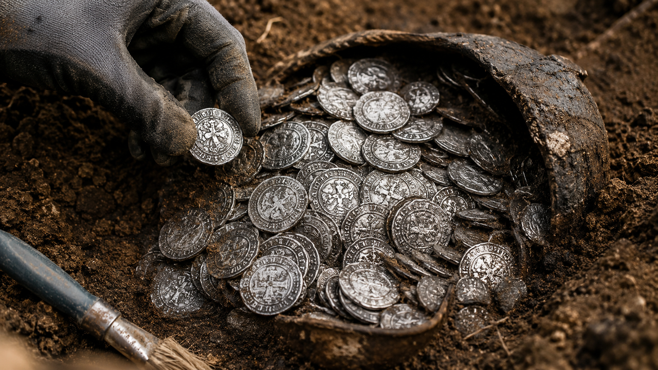 Mais de 3 mil moedas de prata foram encontradas em uma propriedade. O tesouro viking reúne peças da Inglaterra, Alemanha e Noruega