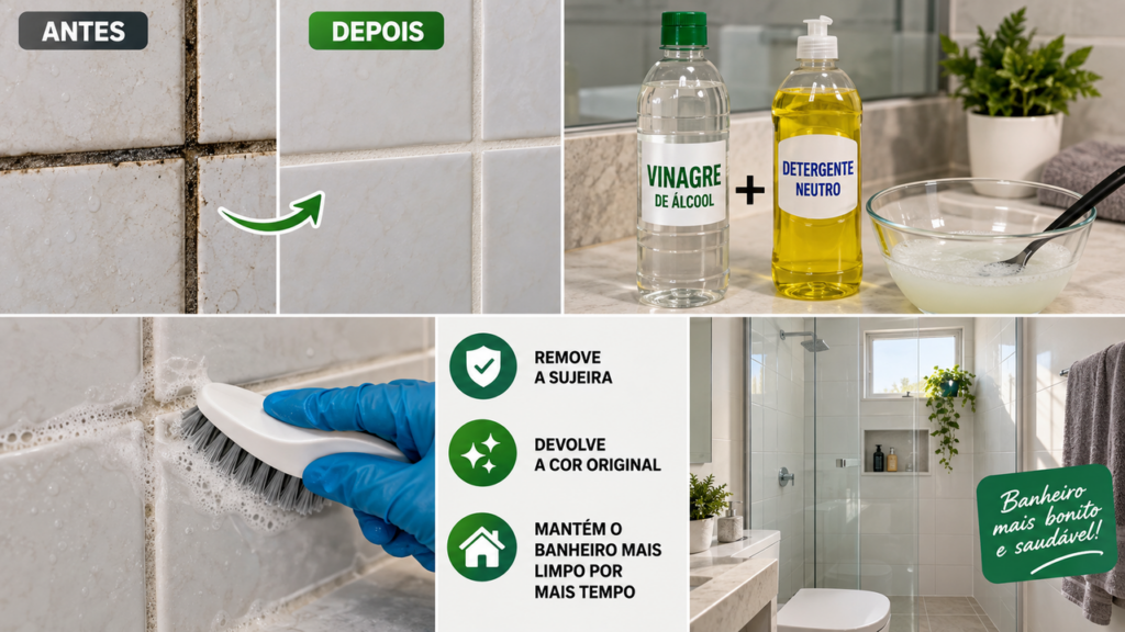 Se o rejunte do seu banheiro está preto e encardido, veja o cuidado simples com apenas dois produtos que pode ajudar a devolver a aparência limpa às juntas