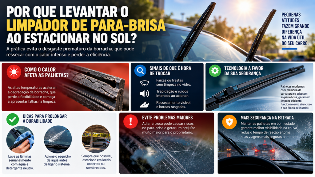 Antes de deixar o carro no sol forte, motoristas experientes levantam o limpador de para-brisa por um motivo simples que pode ajudar a preservar a borracha e evitar desgaste precoce
