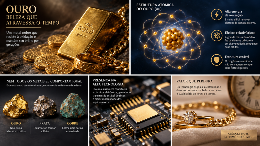 O ouro atravessa milhares de anos sem enferrujar, mas cientistas descobriram um detalhe ligado à teoria de Einstein