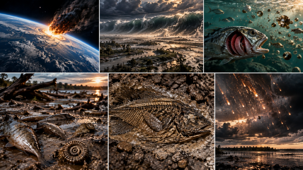 Peixes fossilizados encontrados em um sítio podem ter preservado as primeiras horas do fim dos dinossauros, com animais enterrados vivos enquanto os destroços ainda caíam do céu