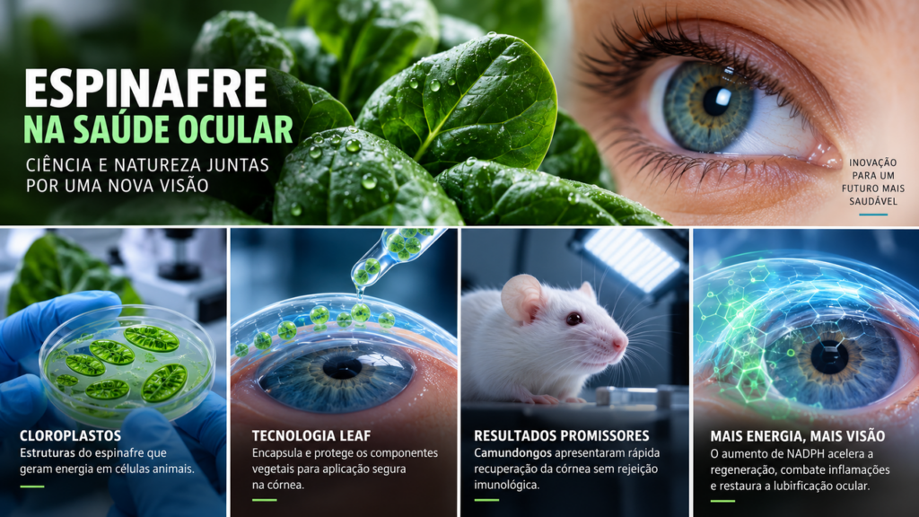 Espinafre dentro dos olhos? Cientistas testam estruturas da planta em camundongos para fazer células produzirem energia usando luz