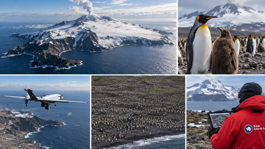 Sonda enviada para uma ilha vulcânica encontra uma colônia enorme de pinguins reunida em uma área de 35 quilômetros quadrados