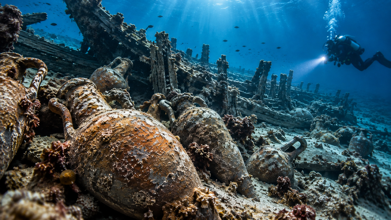 Naufrágio de mais de 2.000 anos é encontrado no mar e centenas de ânforas preservadas revelam um detalhe surpreendente do comércio antigo