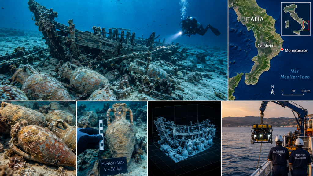 Naufrágio de mais de 2.000 anos é encontrado no mar e centenas de ânforas preservadas revelam um detalhe surpreendente do comércio antigo