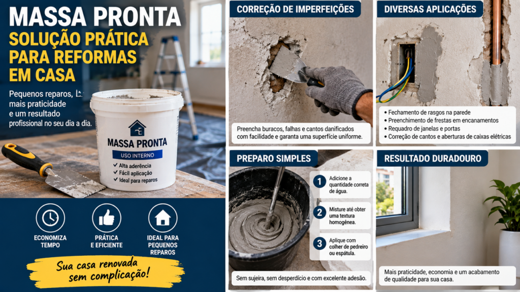 Antes de comprar cimento, areia e cal para um pequeno reparo, veja por que a massa pronta pode simplificar o trabalho e evitar desperdícios