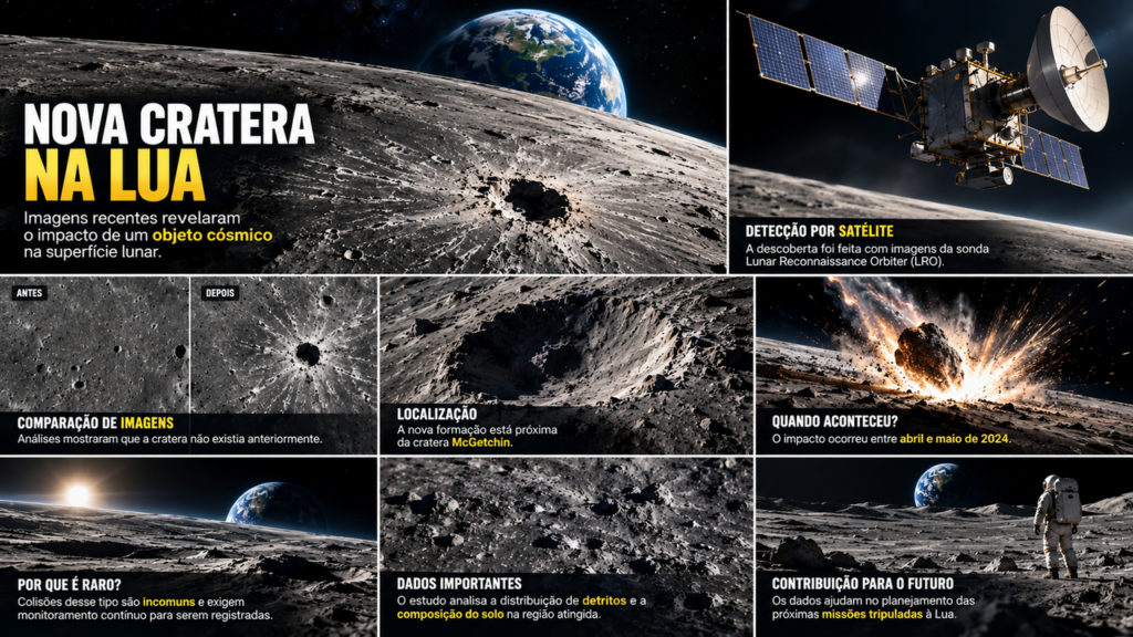 Imagens da NASA revelam uma cratera recém-formada na Lua após um impacto que alterou completamente o relevo da região