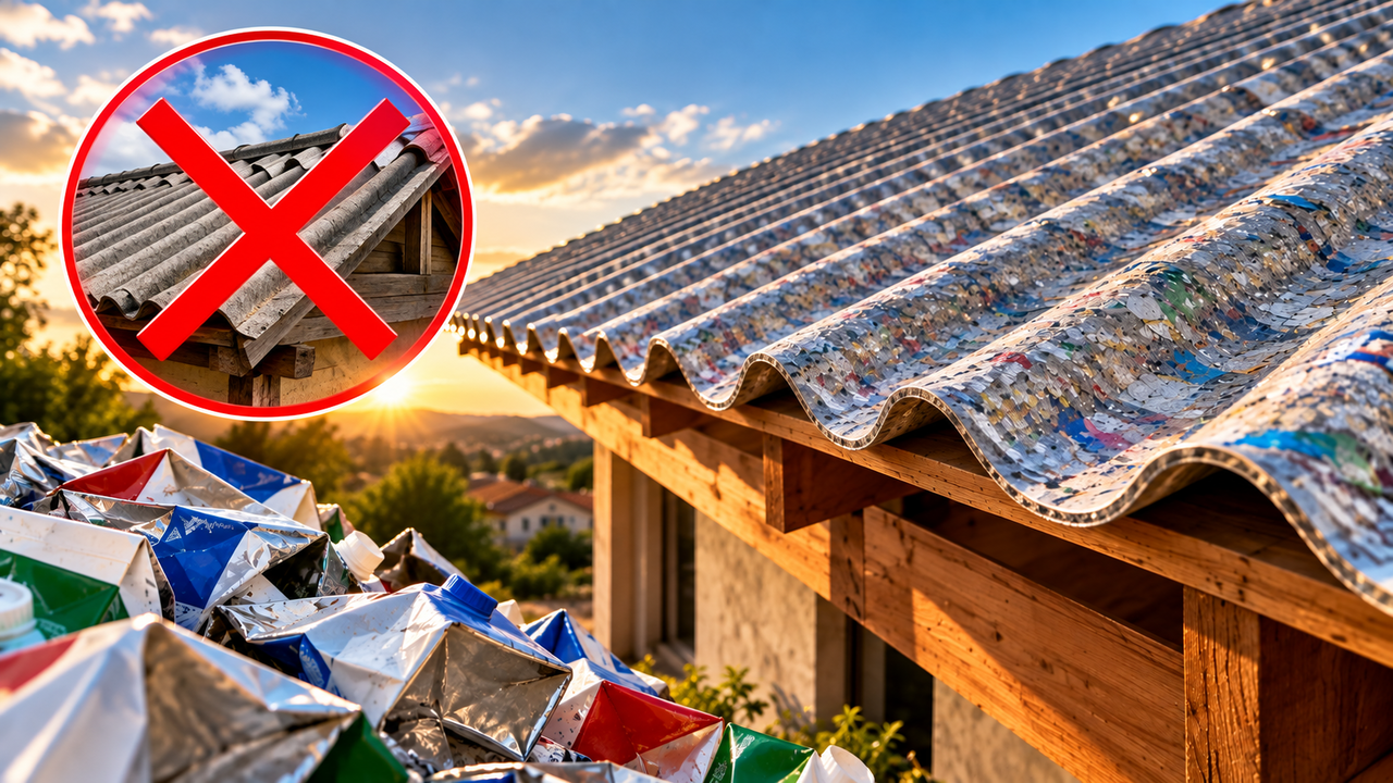 Adeus ao telhado tradicional: caixinhas de leite recicladas estão virando telhas resistentes e podem deixar a casa mais fresca nos dias de calor intenso