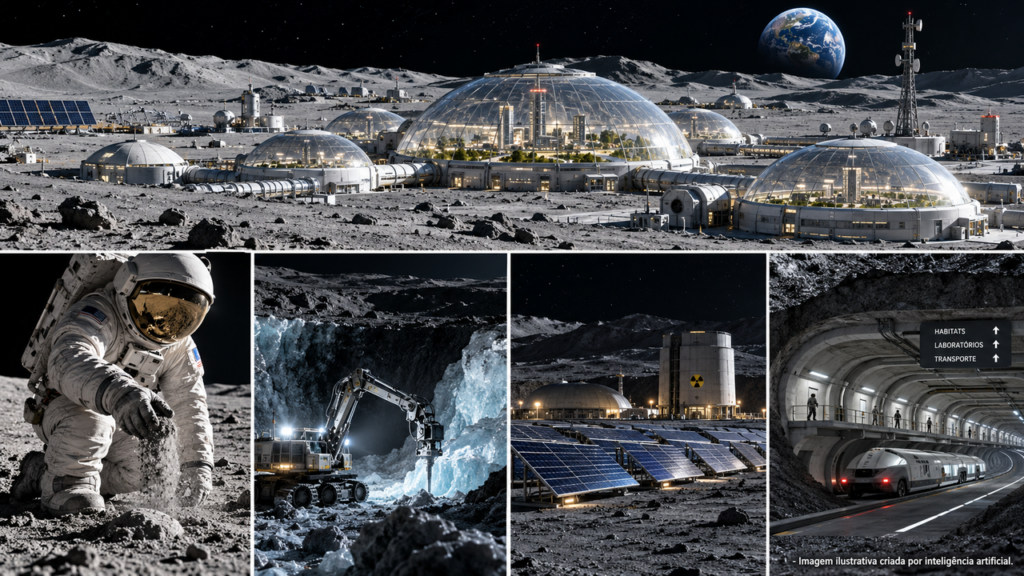 Construção de uma cidade na lua para 1 milhão de pessoas avança diante dos desafios de radiação, poeira, água, energia e temperaturas extremas