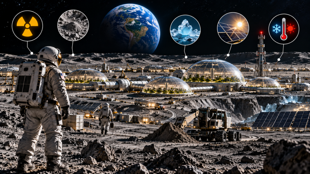 Construção de uma cidade na lua para 1 milhão de pessoas avança diante dos desafios de radiação, poeira, água, energia e temperaturas extremas