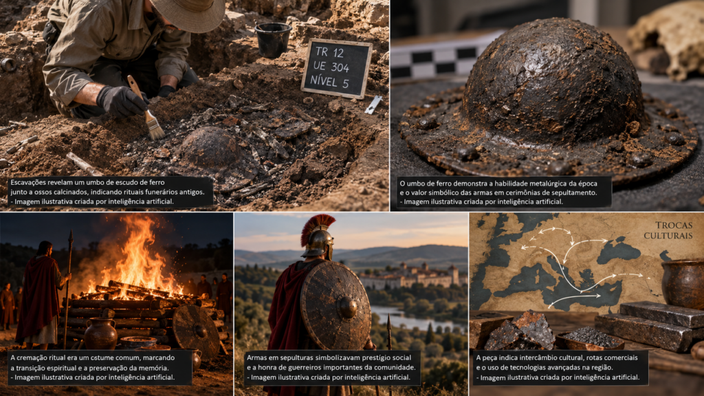Arqueólogos fazem descoberta em sítio de 1.800 anos e encontram restos humanos queimados escondidos dentro de uma peça de escudo de ferro