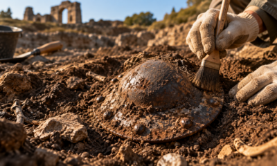 Arqueólogos fazem descoberta em sítio de 1.800 anos e encontram restos humanos queimados escondidos dentro de uma peça de escudo de ferro