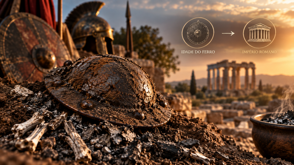 Arqueólogos fazem descoberta em sítio de 1.800 anos e encontram restos humanos queimados escondidos dentro de uma peça de escudo de ferro