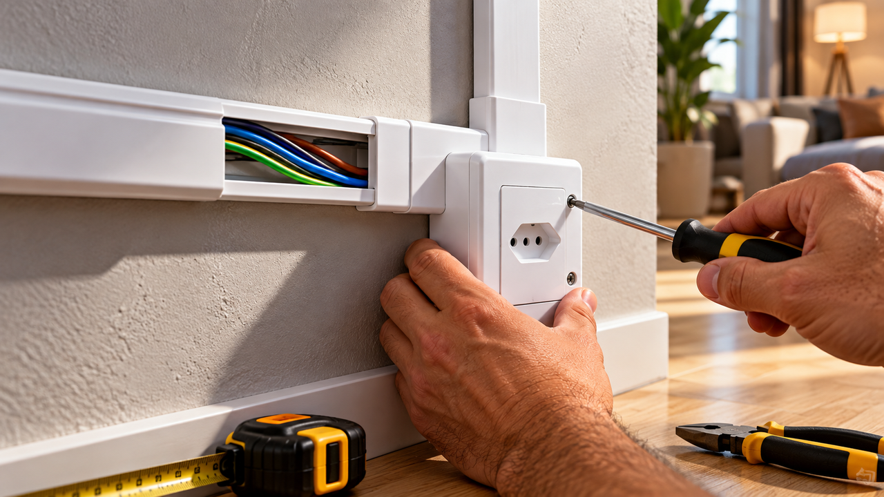 Eletricistas mostram como instalar uma nova tomada sem quebrar a parede, reduzir a sujeira e transformar qualquer cômodo com uma solução simples