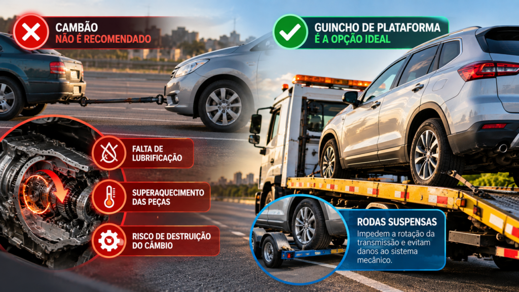 Seu carro deu pane na rua? Antes de chamar o reboque, veja o erro que pode destruir o câmbio e transformar uma simples emergência em um prejuízo de milhares de reais
