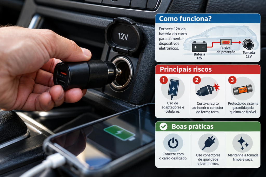A tomada de 12V virou item indispensável no carro, mas um simples descuido pode causar problemas no sistema elétrico