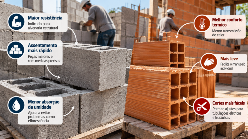 Engenheiros revelam a diferença entre bloco de concreto e tijolo cerâmico que pode mudar o custo da obra, reduzir desperdícios e acelerar a construção desde o início