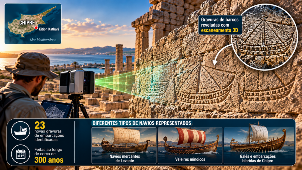 Templo construído há 3.000 anos guardava 23 navios escondidos nas pedras que arqueólogos só conseguiram enxergar décadas depois