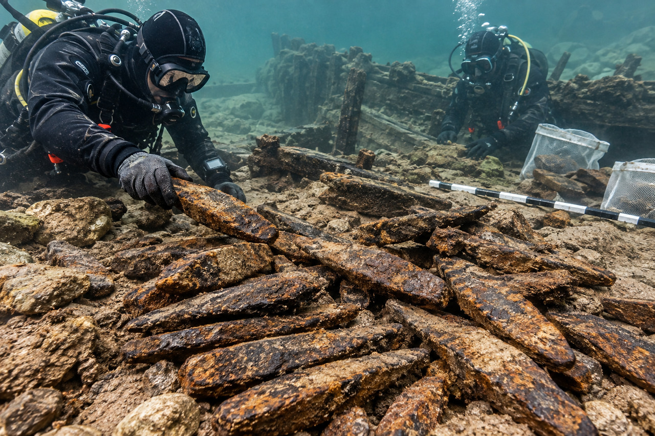 Tesouro de ferro com 2.200 anos é encontrado no fundo do rio: centenas de barras estavam preservadas desde a época da Idade do Ferro