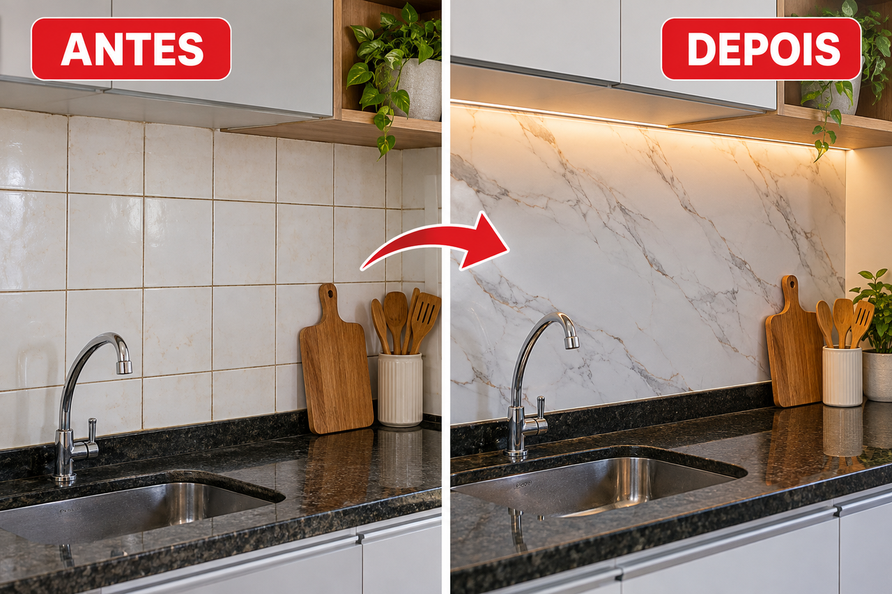 Adeus à remoção do revestimento: a manta autoadesiva que pode ser aplicada sobre a superfície antiga e renovar o ambiente sem quebradeira nem reforma interminável