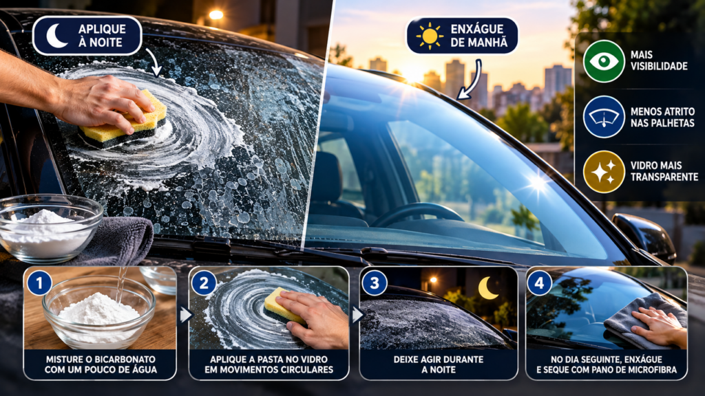 Bicarbonato de sódio no vidro do carro durante a noite: o truque que pode ajudar a remover manchas e deixar o para-brisa mais limpo pela manhã