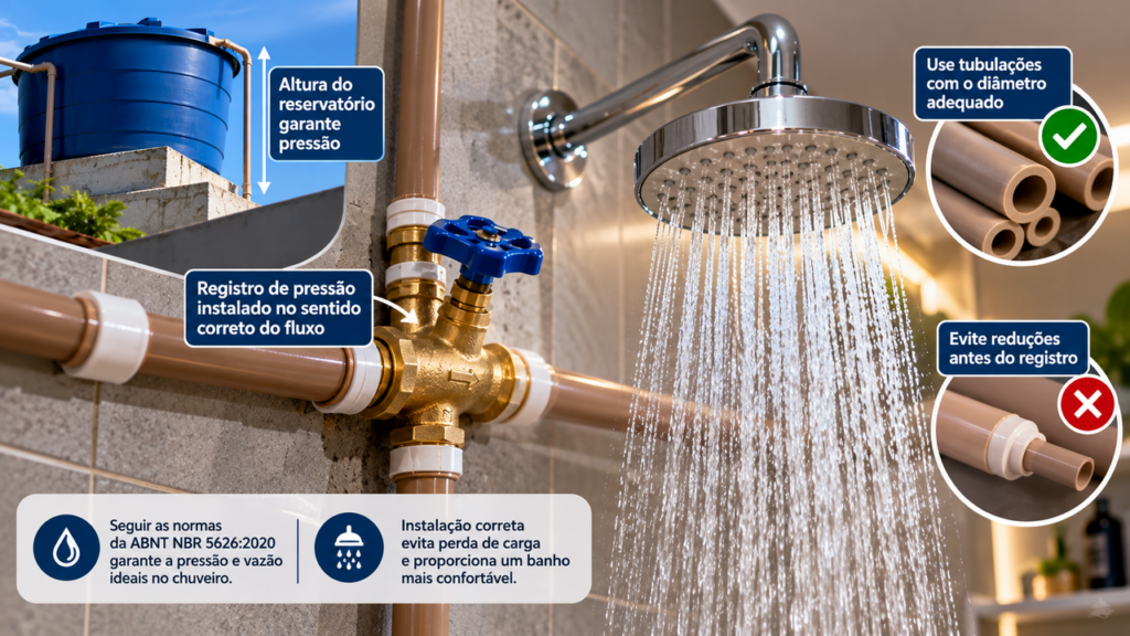 Morador instala registro de pressão no banheiro para melhorar o fluxo do chuveiro e descobre o tamanho mínimo necessário para garantir o funcionamento