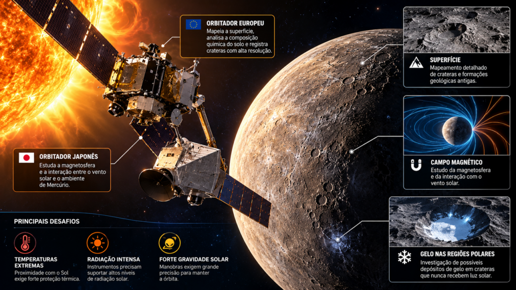 Após anos de viagem pelo espaço, a primeira missão a alcançar Mercúrio com dois satélites finalmente chega ao destino e inicia uma nova era de descobertas