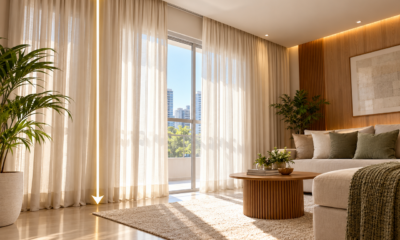 Cortinas do teto ao chão em tom neutro: o truque visual que pode alongar as janelas, ampliar o ambiente e deixar o cômodo mais elegante