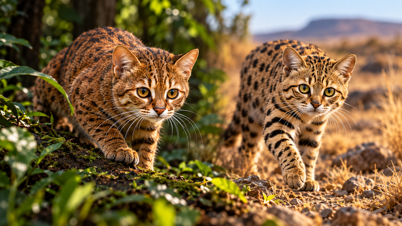 Parecem gatos domésticos em miniatura, mas são predadores selvagens: duas espécies de felinos minúsculos impressionam pela precisão e pelas estratégias de caça