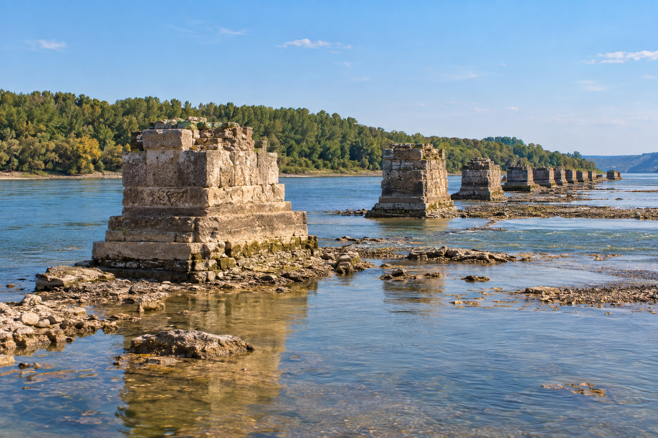 A seca fez o rio recuar e revelou uma ponte romana de quase 1.700 anos que estava escondida sob as águas