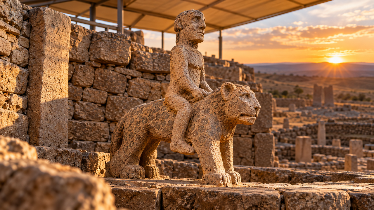 Arqueólogos encontram uma escultura pré-histórica de 11 mil anos com humano sobre leopardo e descobrem detalhes preservados por milênios