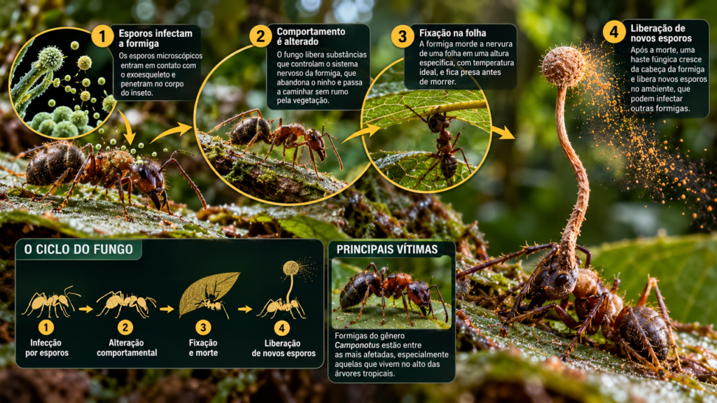 O fungo que transforma formigas em “zumbis”: parasita invade o corpo, controla seus movimentos e as leva para o local perfeito antes da morte