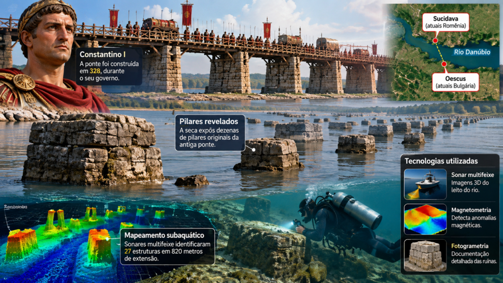 A seca fez o rio recuar e revelou uma ponte romana de quase 1.700 anos que estava escondida sob as águas